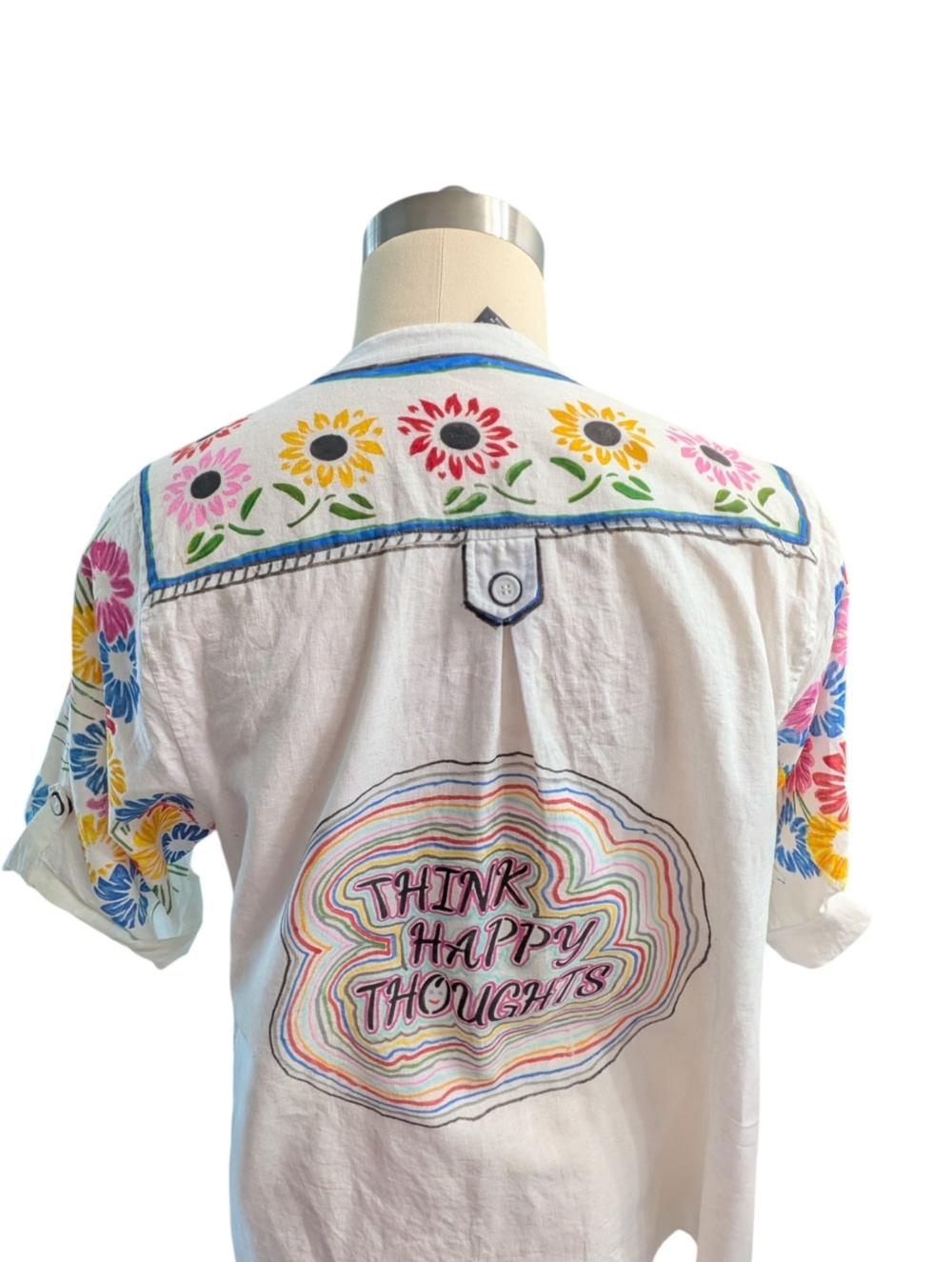 Lane Bryant Embellished Floral Graphic Linen Button Down Shirt OOAK 22/24 - Picture 8 of 12